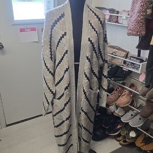 Kohl's Light Gray and Black Striped Open-Front Cardigan